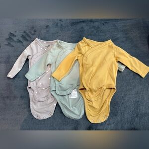 H&M Baby Organic Bodysuit Set in Sage Green, Mustard, and Light grey- newborn